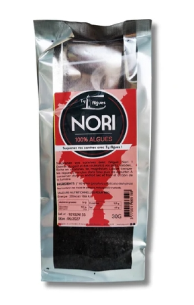 Getrocknete Nori-Algenblätter – feine, dunkelviolette Rotalgen, naturbelassen und bereit für Sushi